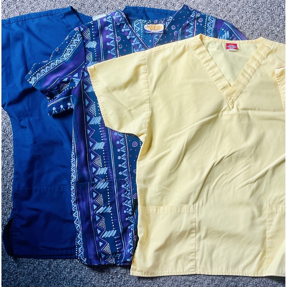 Lot Of 3 Womens Scrubs Tops Medium Dickies, Silky Scrubs,‎ Basic